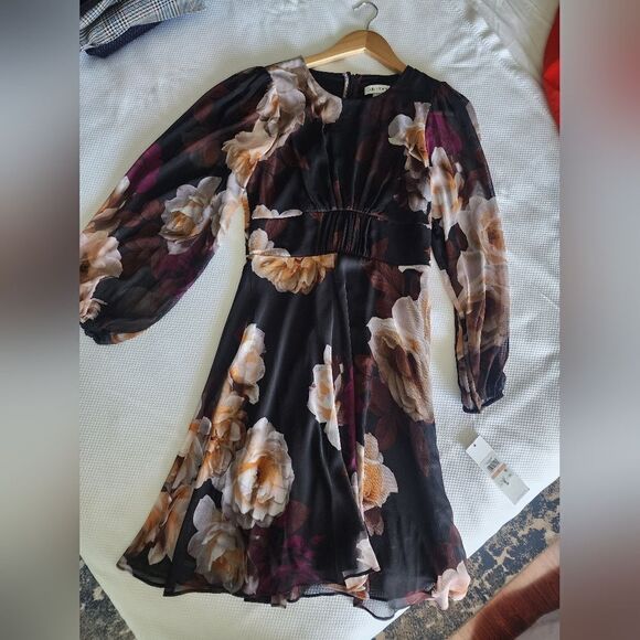 Calvin Klein fit and flare midi dress sheer sleeves lined new with tags size 2 - Picture 7 of 13